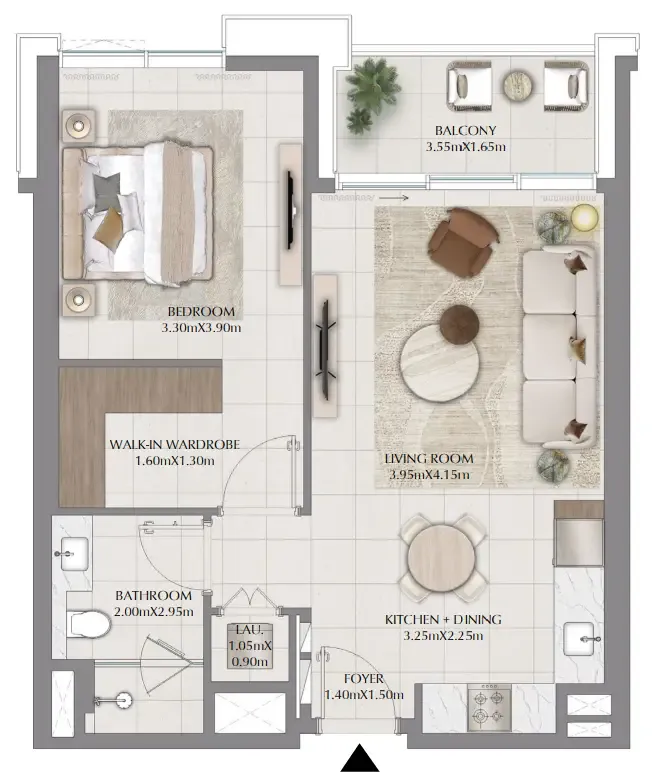 Terra Woods 1 bed floor plan, 746 sqft