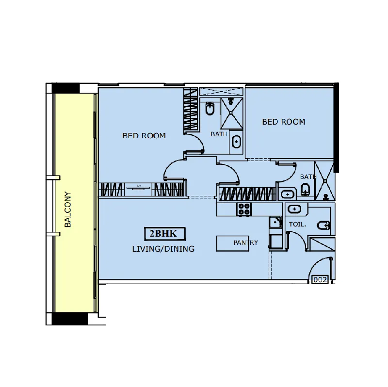 Azra Residence 2 bed floor plan, 1,207 sqft