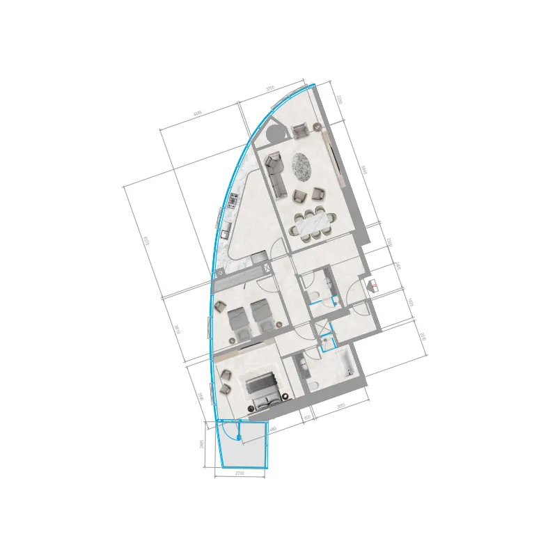 Orchid Towers Phase 1 2 bed floor plan, 1,286 sqft