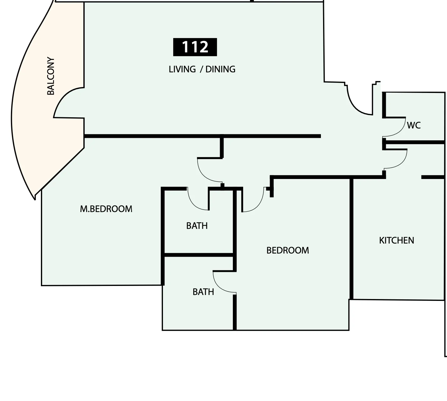Paradise View 1 2 bed floor plan, 1,247 sqft