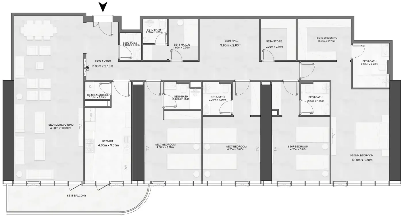 Joud Tower 4 bed floor plan, 3,092 sqft
