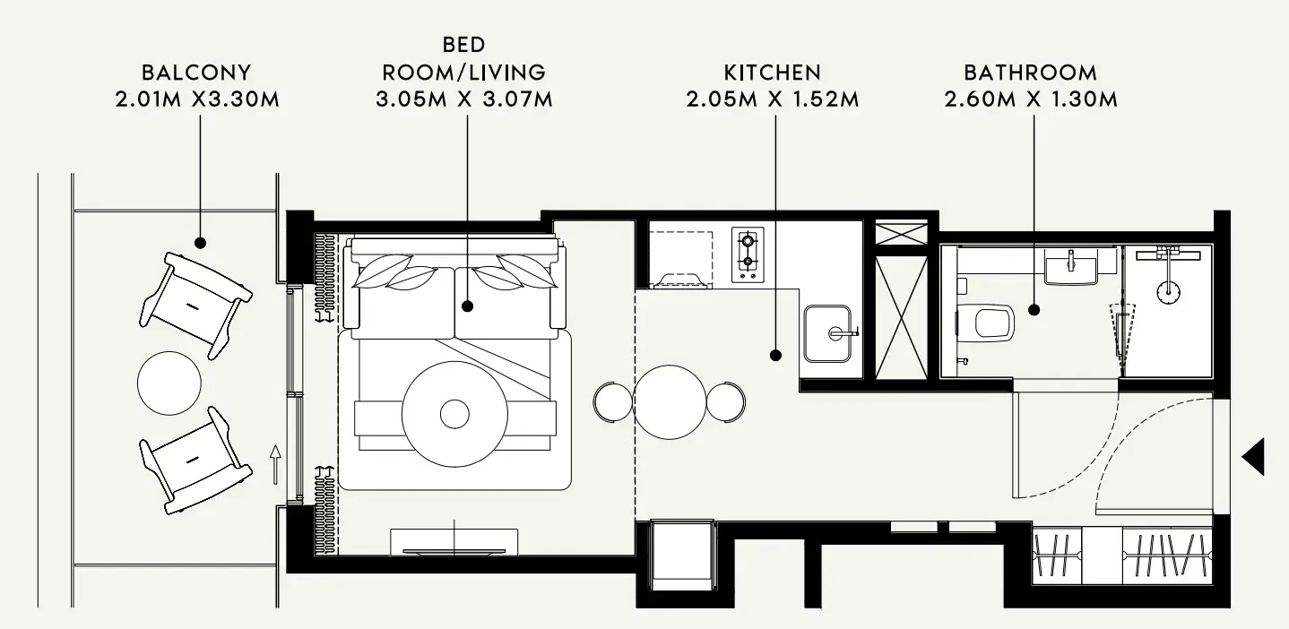 Azizi Venice Studio floor plan, 381 sqft