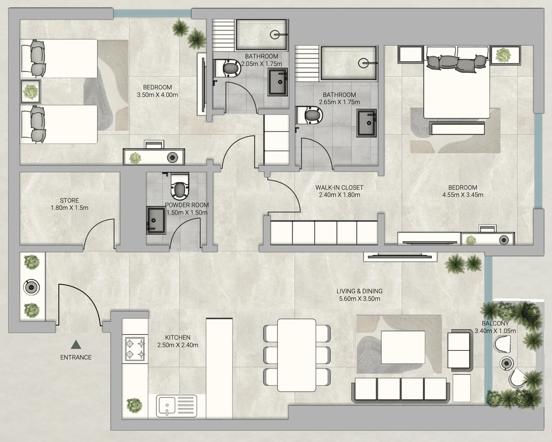 Sky Gardens Tower 2 bed floor plan, 1,419 sqft