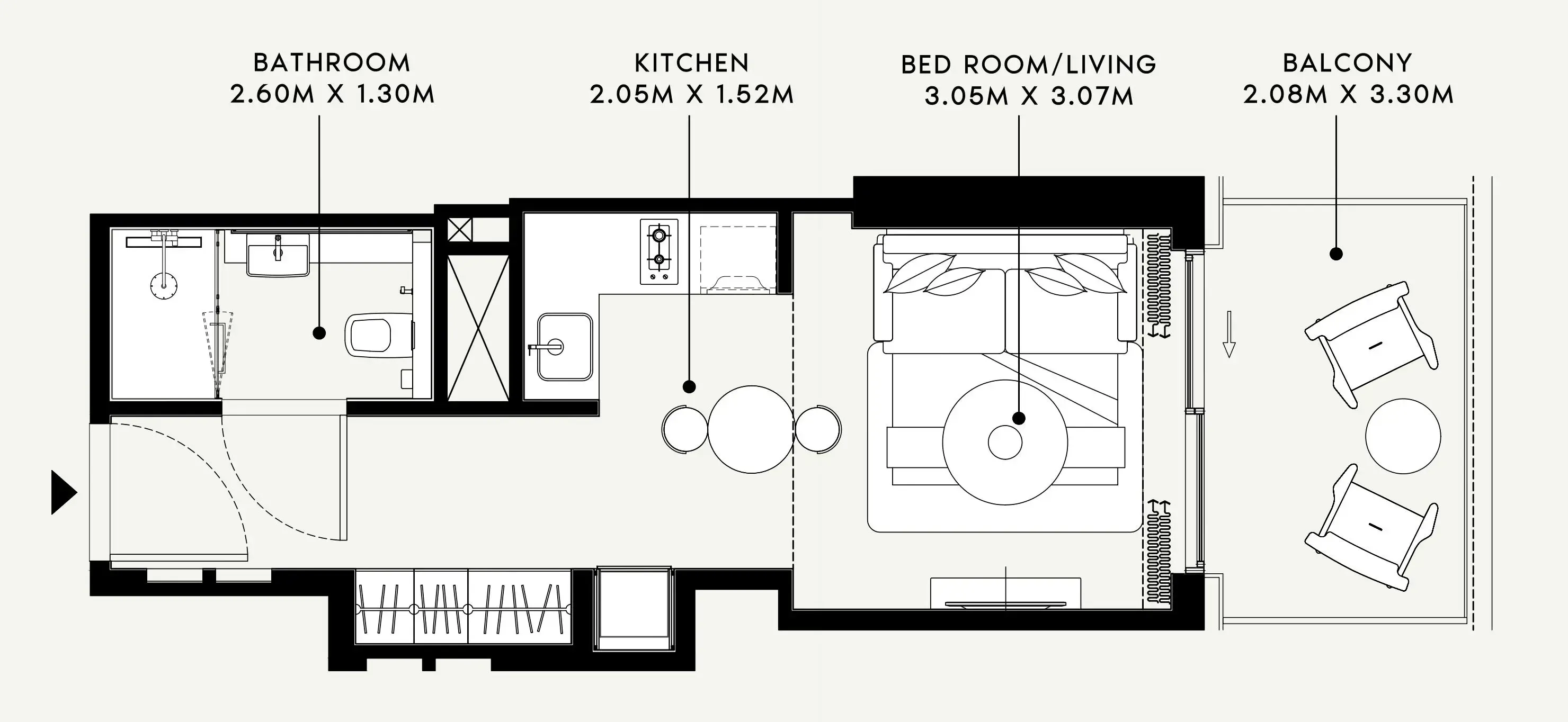 Azizi Venice Studio floor plan, 383 sqft