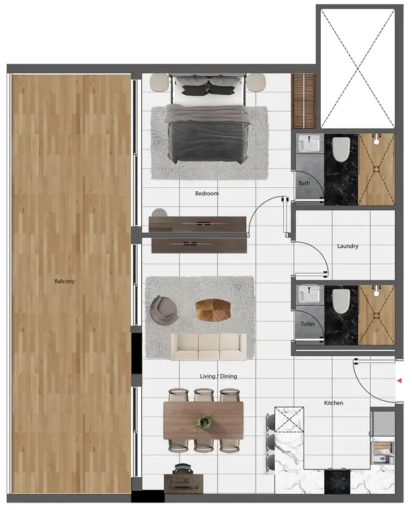 Park Lane 2 by Heilbronn 1 bed floor plan, 1,010 sqft