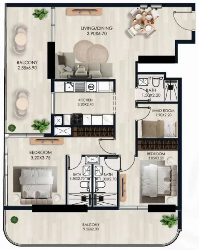 Sera Gardens by Vision 2 bed floor plan, 1,311 sqft