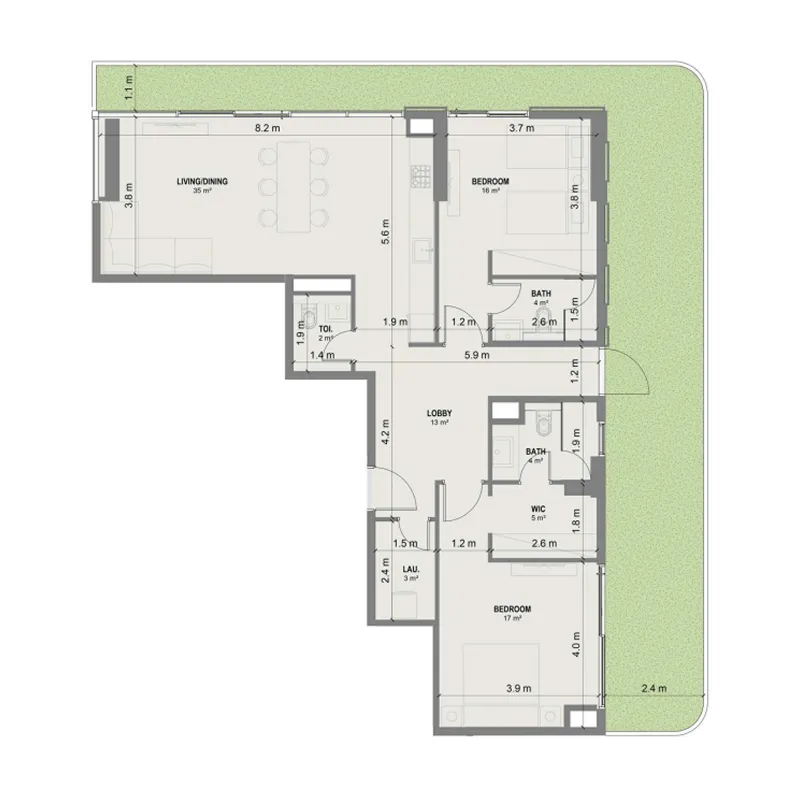 Blue Marina Residence 2 bed floor plan, 1,791 sqft