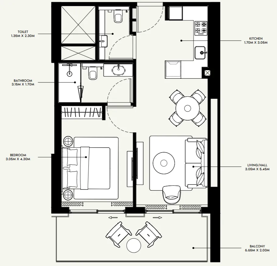 Azizi Venice 1 bed floor plan, 732 sqft