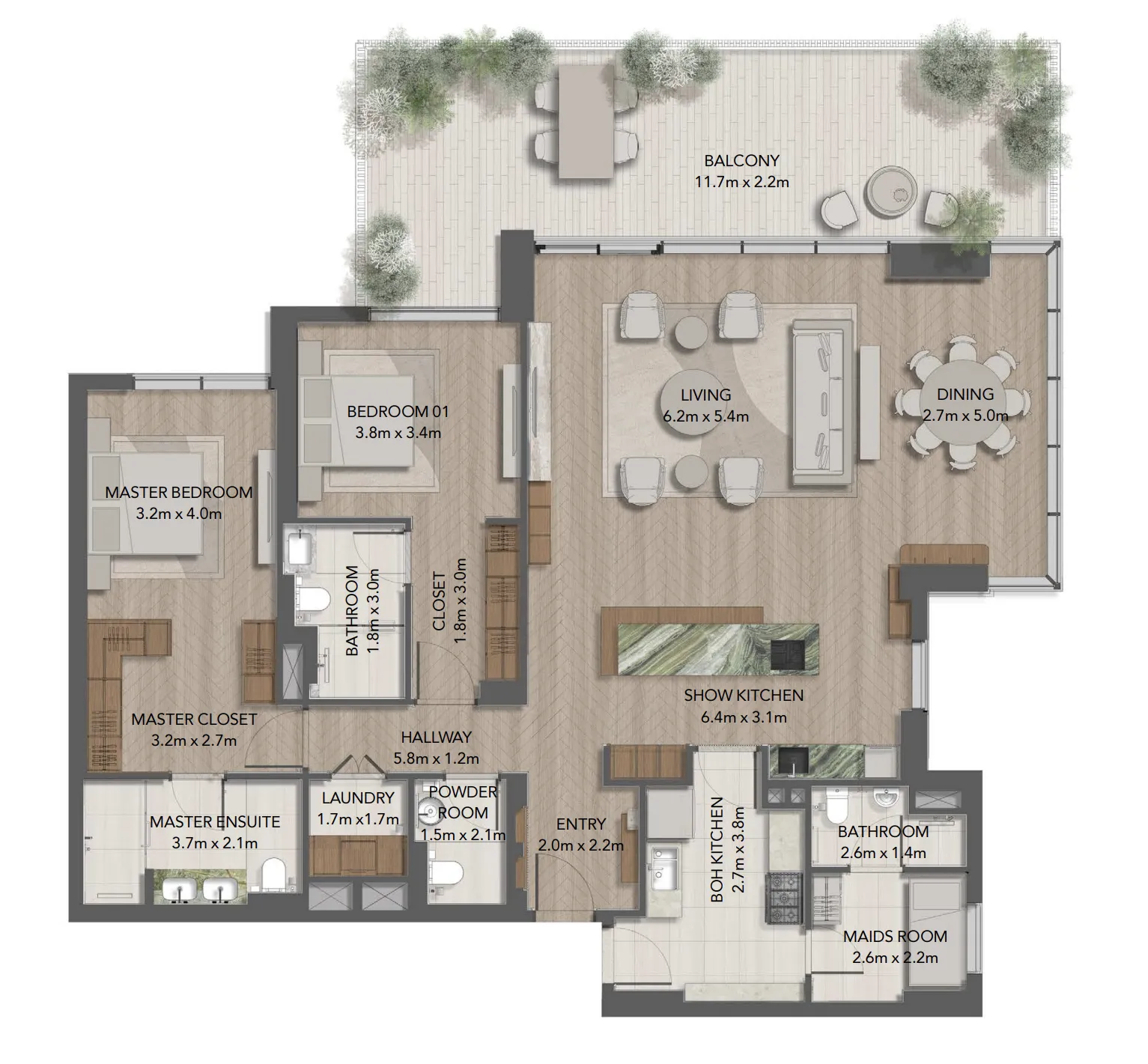 Maravelle Residences 2 bed floor plan, 2,280 – 2,295 sqft