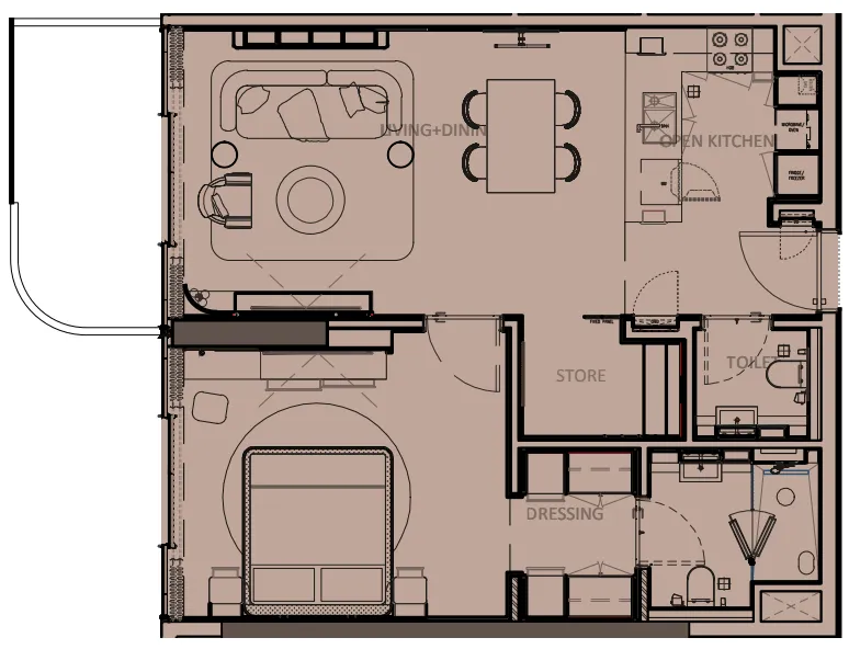 Sunset Bay Grand 1 bed floor plan, 845 sqft