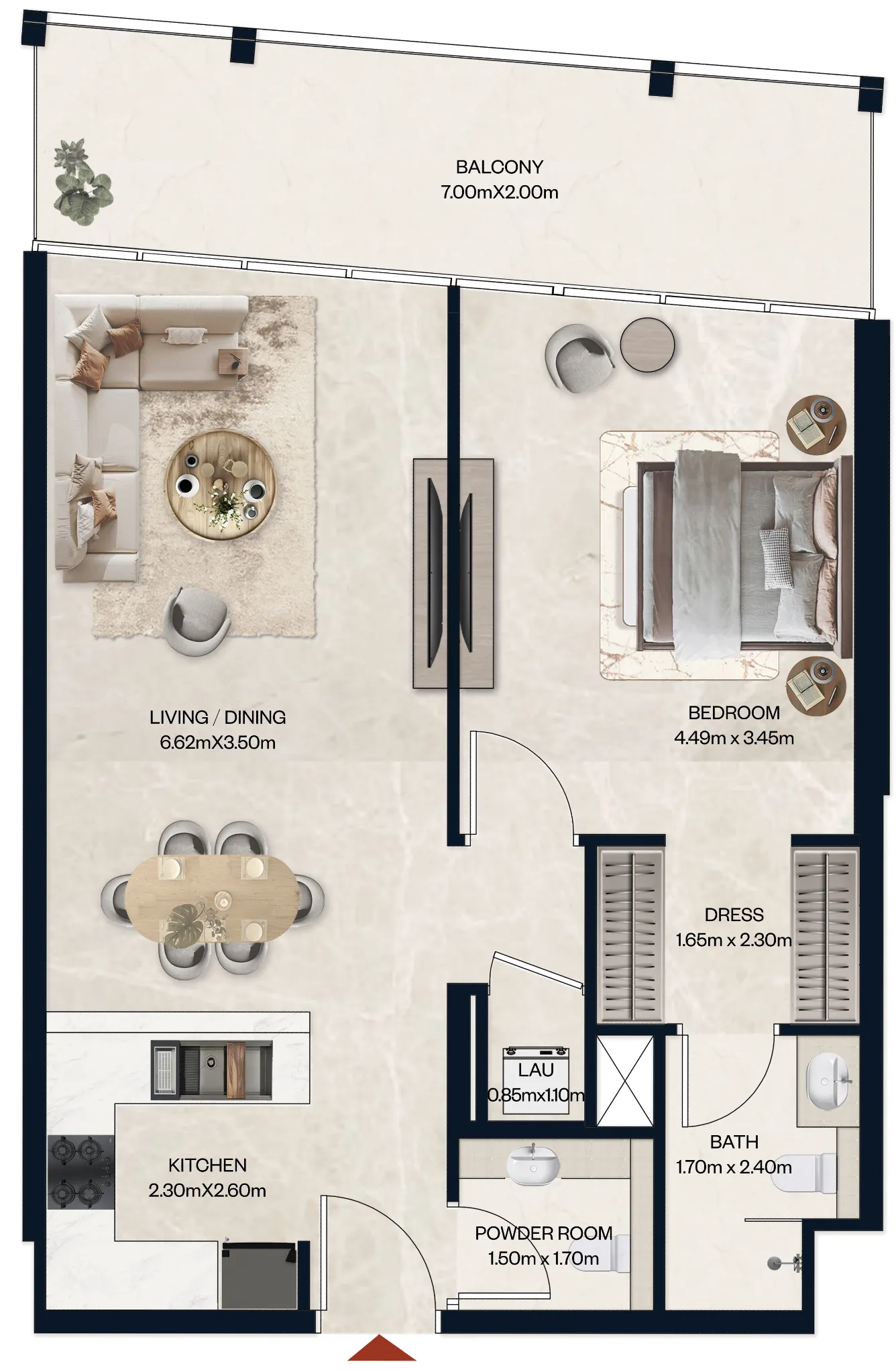 Norah Residence 1 bed floor plan, 856 sqft