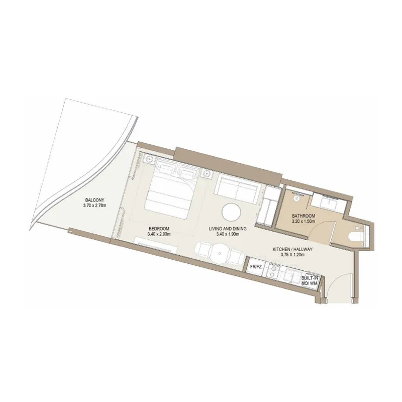 Laguna Residence Studio floor plan, 461 sqft