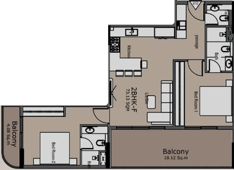 Golden Woods Albab Views 2 bed floor plan, 1,037 sqft