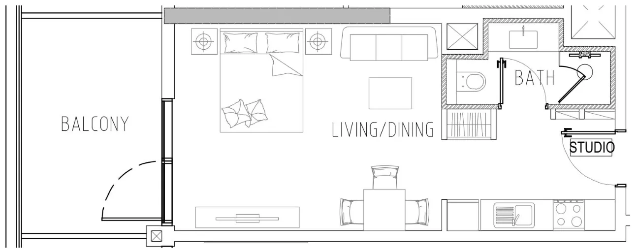 Damac Riverside Views Studio floor plan, 518 – 520 sqft