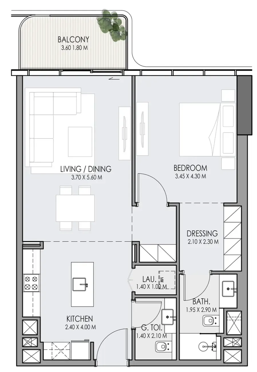 Do Hotels and Residences 1 bed floor plan, 856 sqft