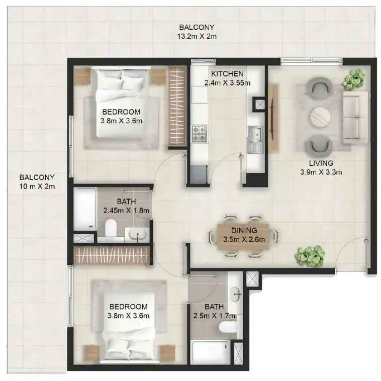 Stellar Axis 2 bed floor plan, 1,412 sqft