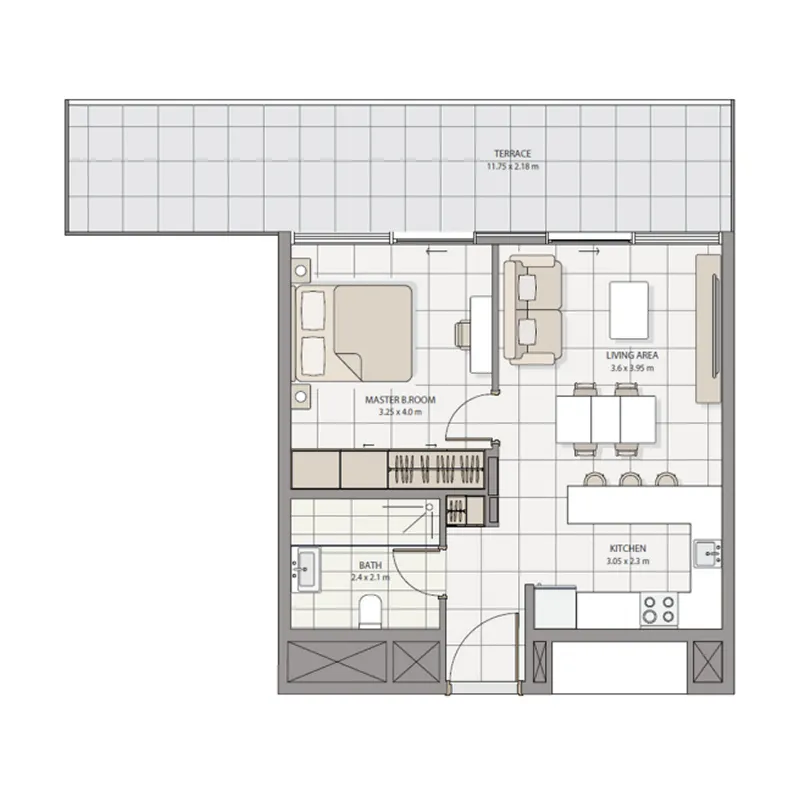 The Icon Tower 1 bed floor plan, 754 sqft