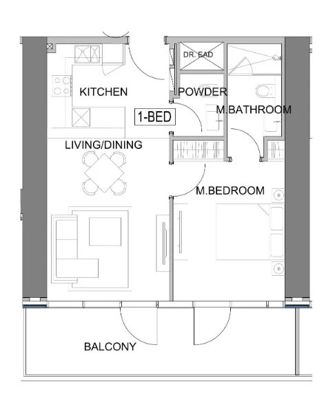 Damac Safa Gate 1 bed floor plan, 765 sqft