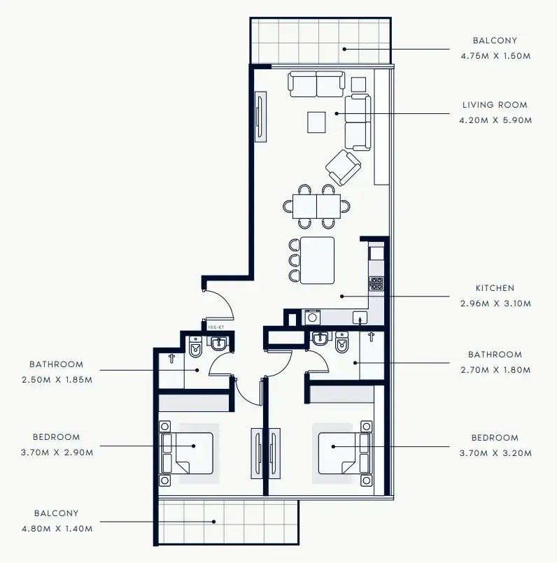 Riviera Rêve 2 bed floor plan, 1,227 sqft