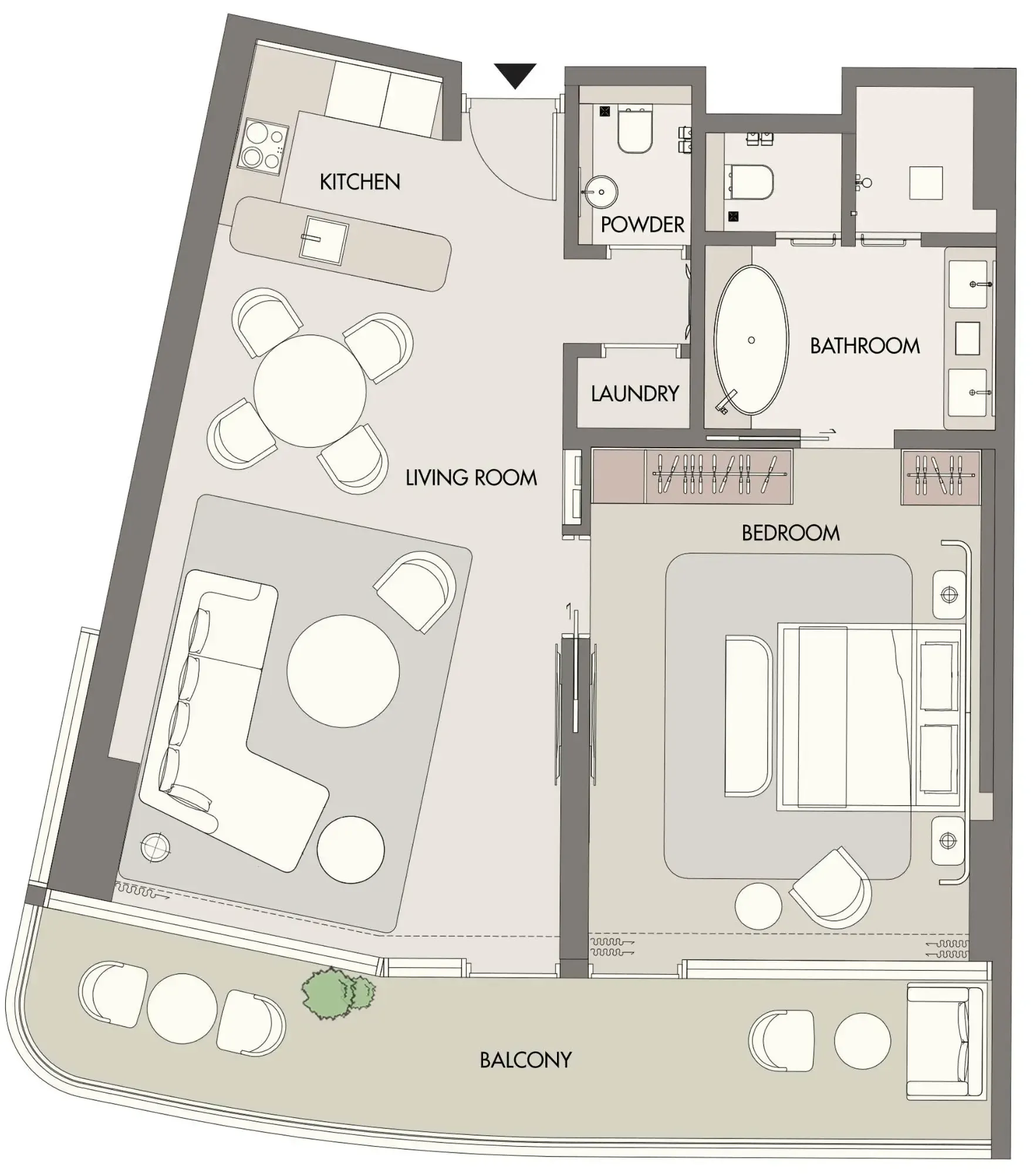 W Hotels and Residences Al Marjan 1 bed floor plan, 1,112 sqft