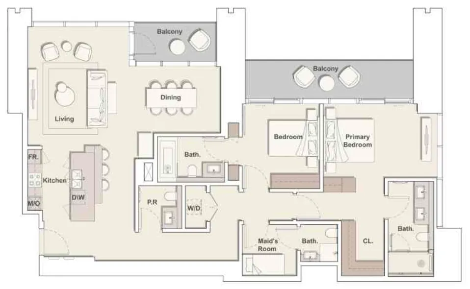One River Point 2 bed floor plan, 1,796 sqft