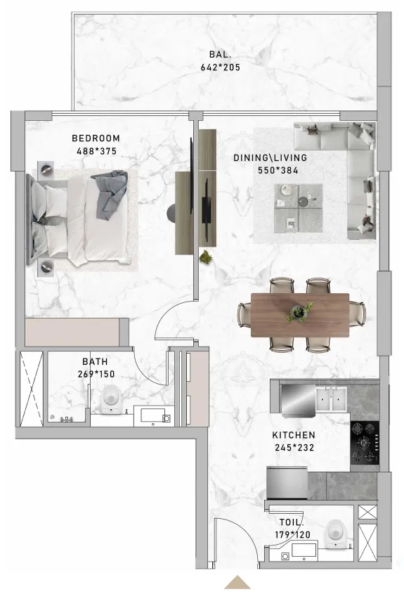 Al Serh Residences 11 1 bed floor plan, 810 sqft