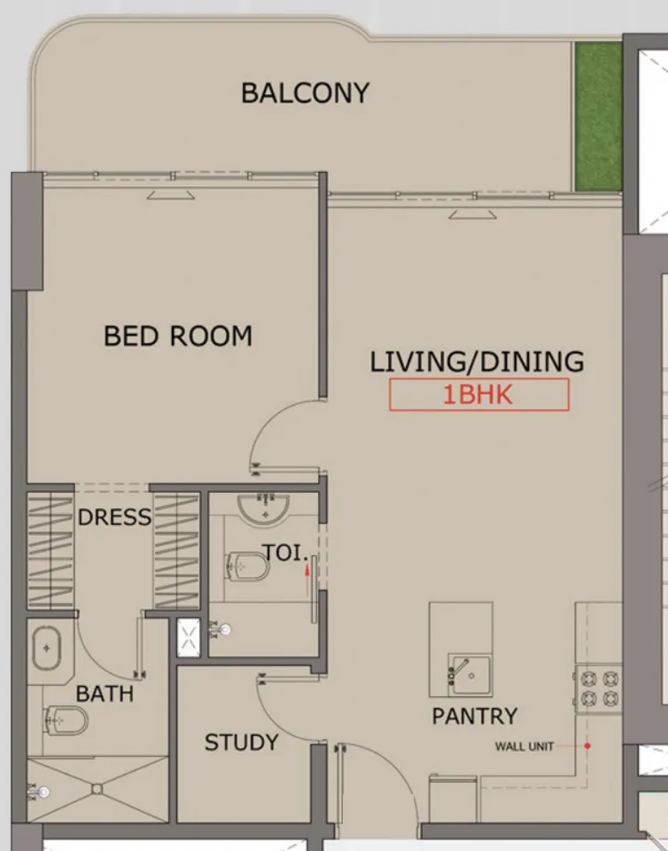 Floarea Skies 1 bed floor plan, 833 sqft