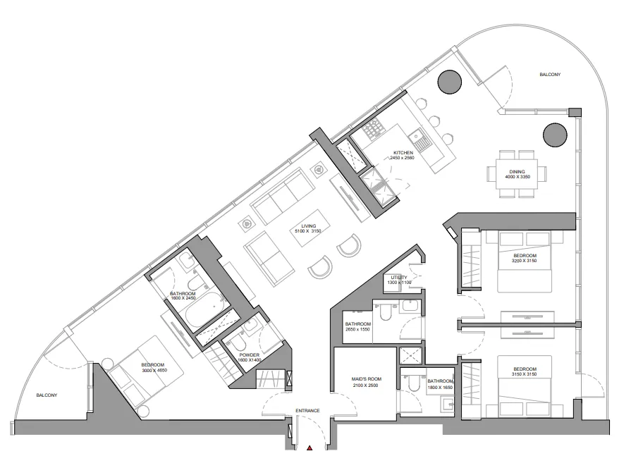 Sobha Solis 3 bed floor plan, 1,895 sqft
