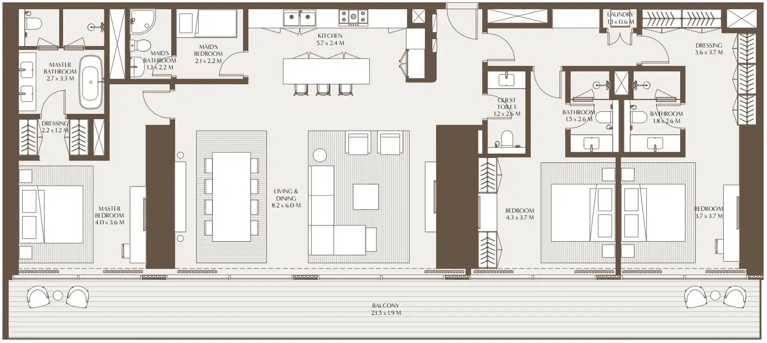 Akala Residences 3 bed floor plan, 2,587 sqft