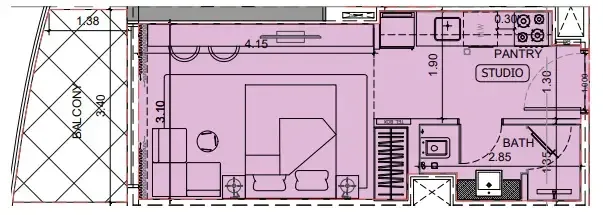 Project Maybach Studio floor plan, 362 sqft