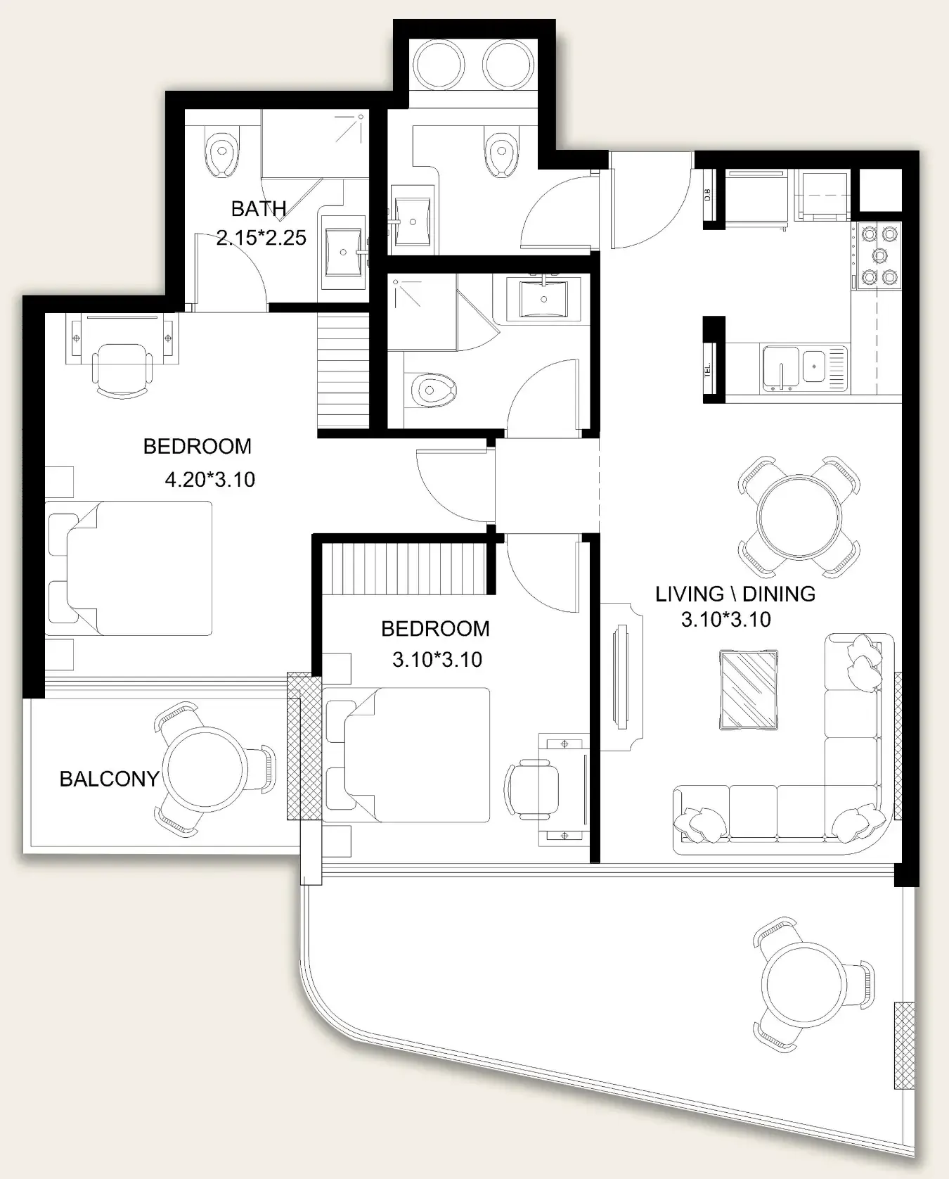 X11 2 bed floor plan, 1,084 sqft