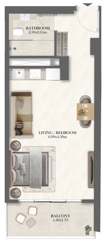 Radisson Residences Towers 1 & 2 Studio floor plan, 439 sqft