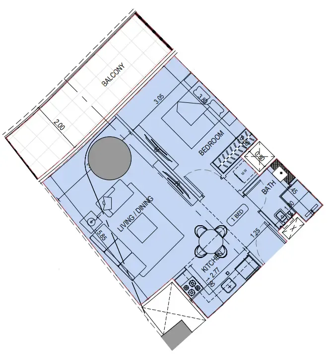 Binghatti Sky Terraces 1 bed floor plan, 742 sqft