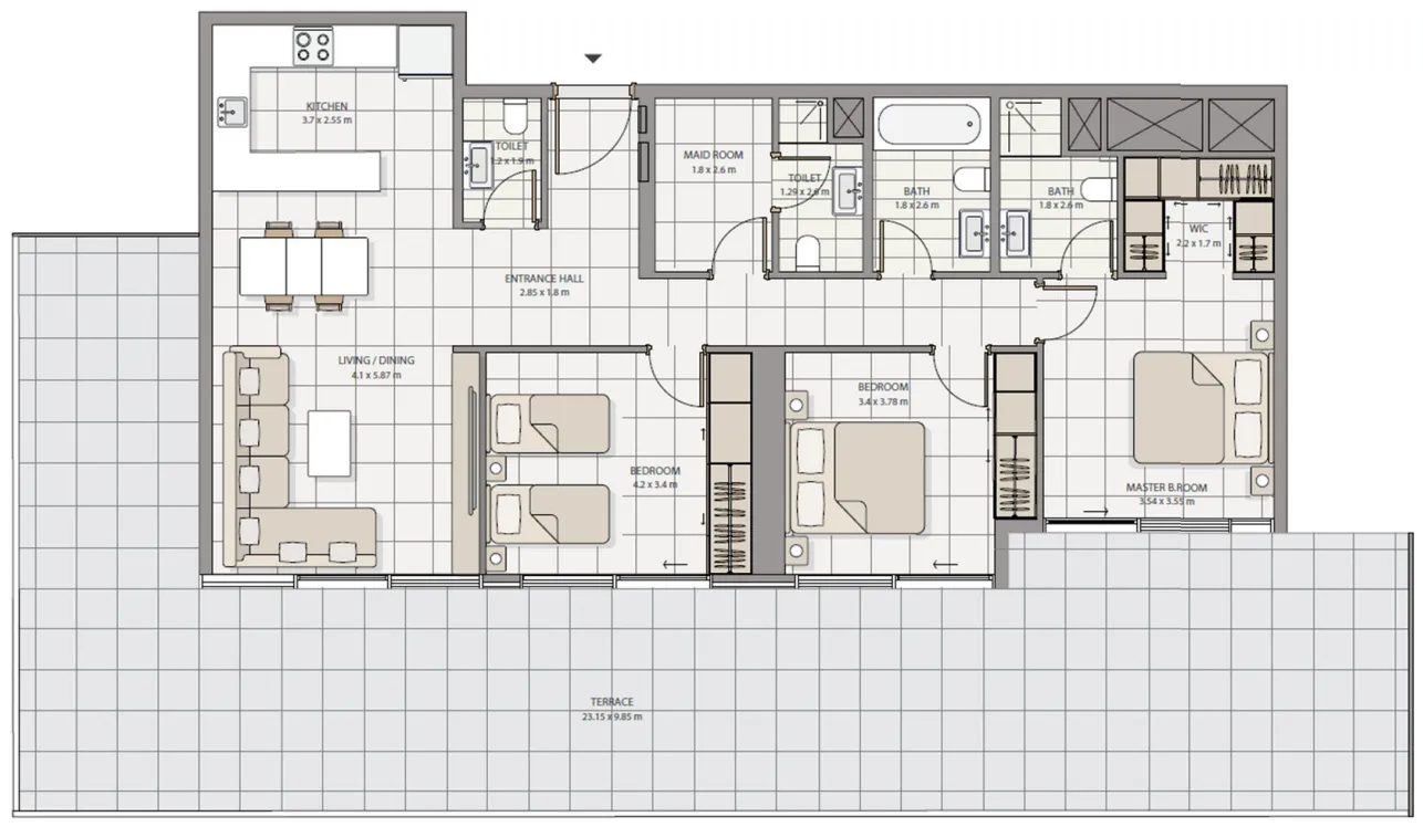 The Icon Tower 3 bed floor plan, 1,909 sqft