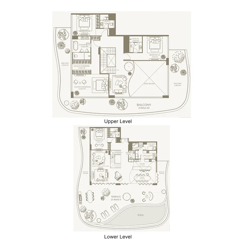 AYA Beachfront Residences 4 bed floor plan, 7,498 – 7,628 sqft