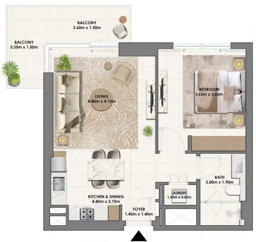 Parkwood Emaar 1 bed floor plan, 772 sqft