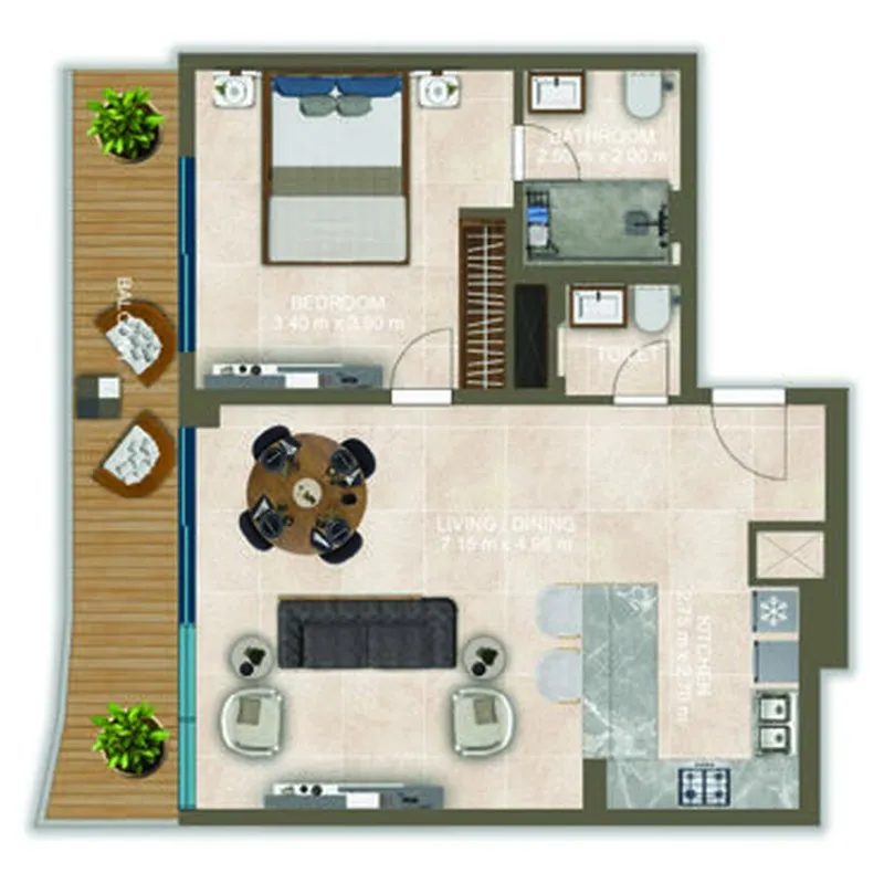 Nova Tower 1 bed floor plan, 972 sqft