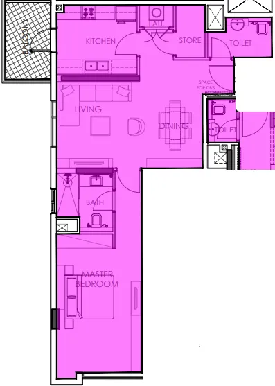 Amer Al Ghurair Residences 1 bed floor plan, 946 sqft