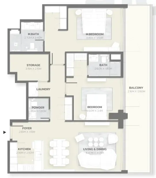 Tonino Lamborghini Residences 2 bed floor plan, 1,535 sqft