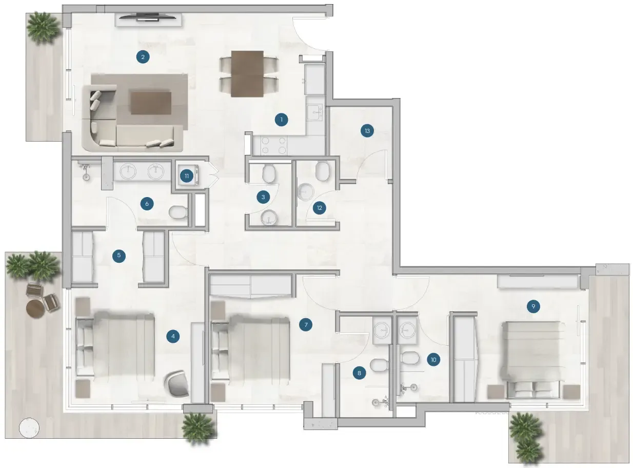 Sola Residences 3 bed floor plan, 1,650 sqft