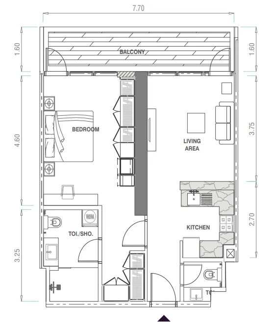 MBL Signature 1 bed floor plan, 831 sqft
