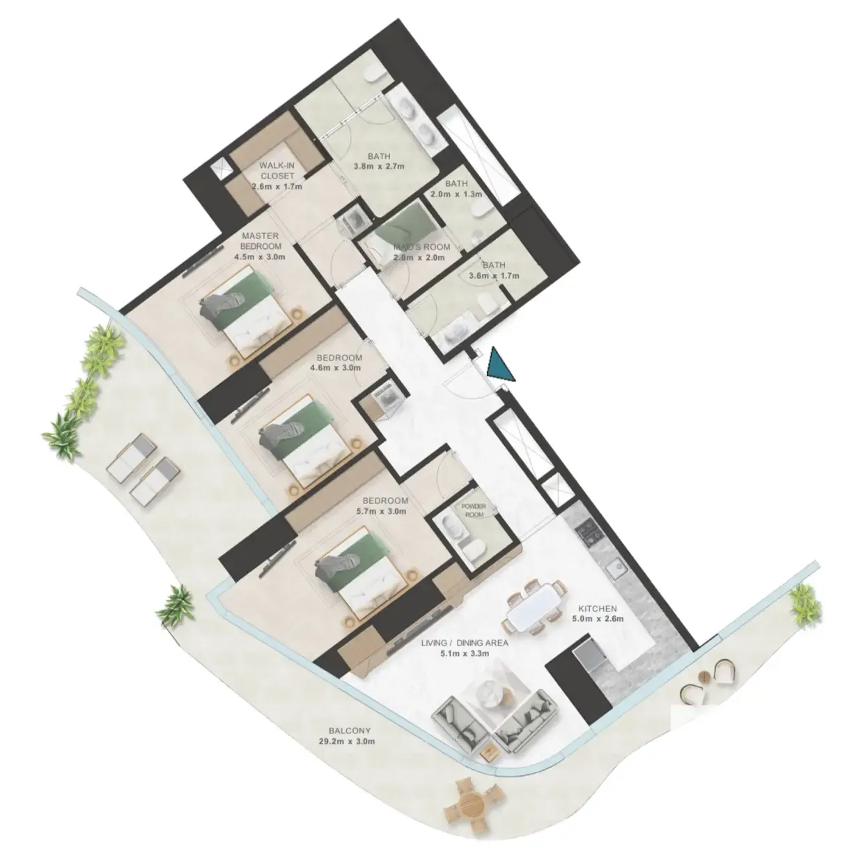 Oystra 3 bed floor plan, 2,180 sqft