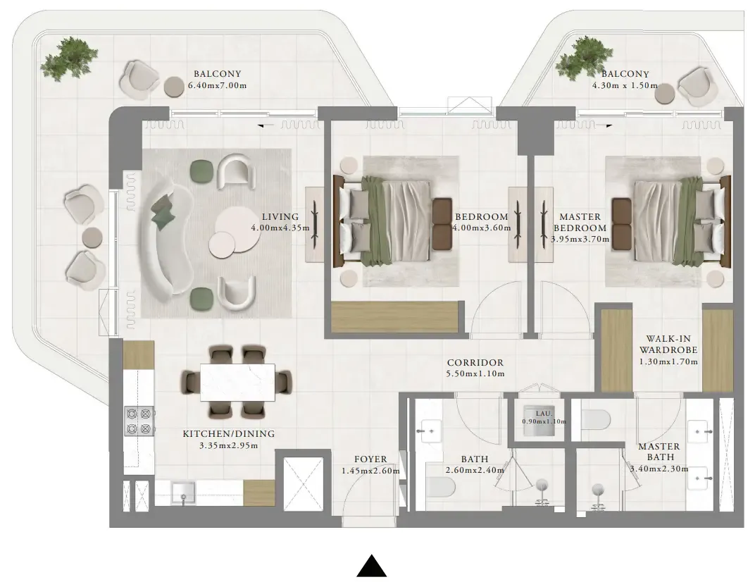 Sera 1 2 bed floor plan, 1,357 sqft