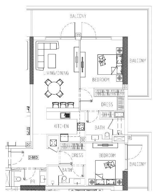 Damac Riverside Views 2 bed floor plan, 1,365 – 1,423 sqft