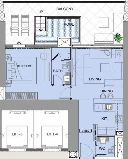 One by Binghatti 1 bed floor plan, 1,042 sqft