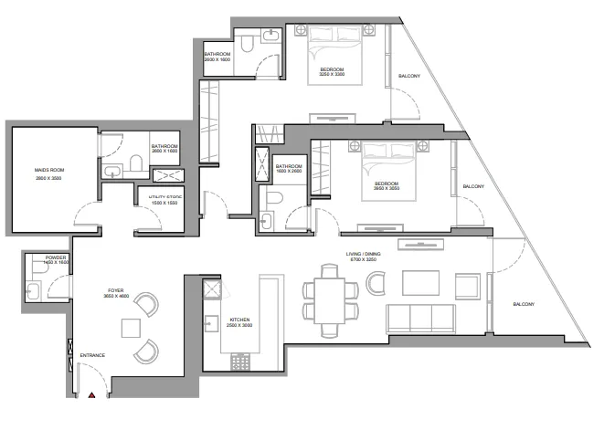 Skyvue Stellar 2 bed floor plan, 1,675 – 1,676 sqft
