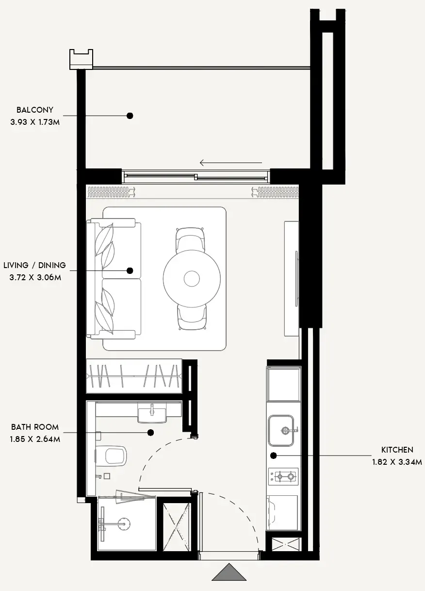 Azizi Venice Studio floor plan, 361 sqft