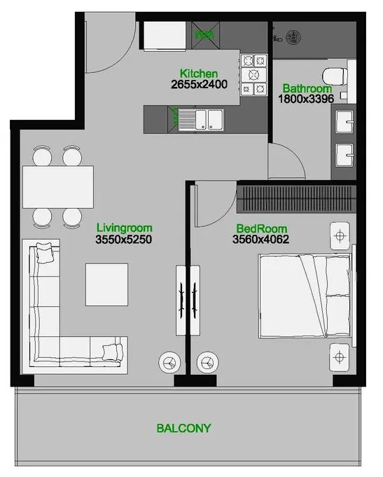The Central Downtown 1 bed floor plan, 730 sqft