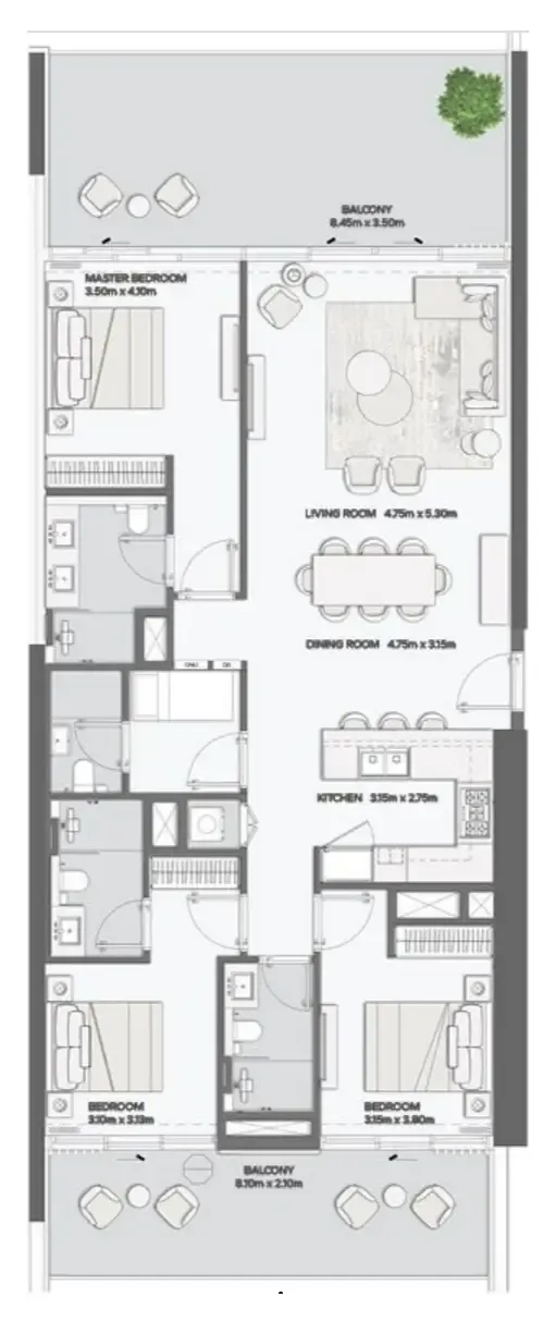 Mansory Residences by Amaal 3 bed floor plan, 2,067 sqft