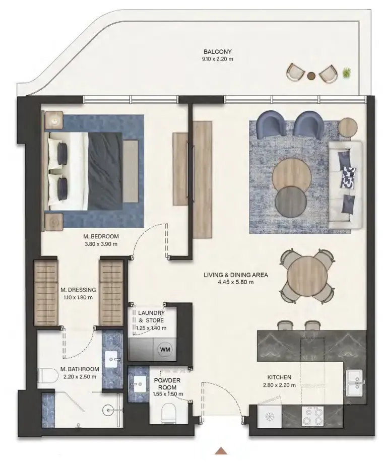 Seamont Autograph Collection Residences 1 bed floor plan, 877 sqft